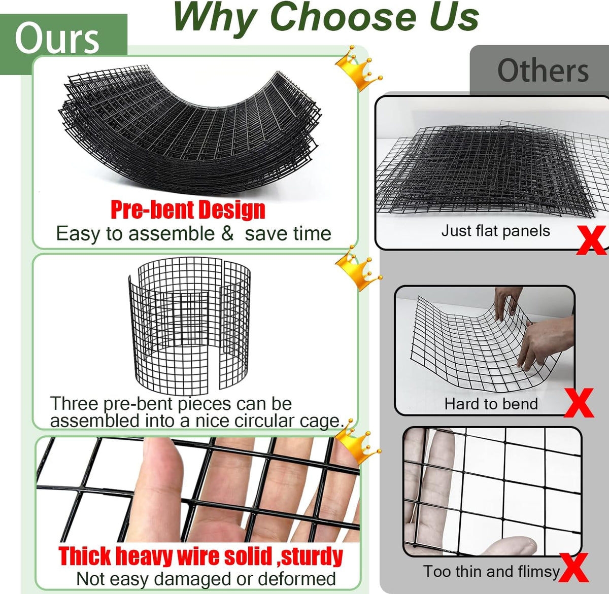 6 Pack Plant Protector from Animals, 13.5" Dia x 14" H Wire Plant Protectors, 18pcs Pre-Bent Metal Mesh to Keep Animals Out with Zip Ties & Stakes (6 Packs) - view 2