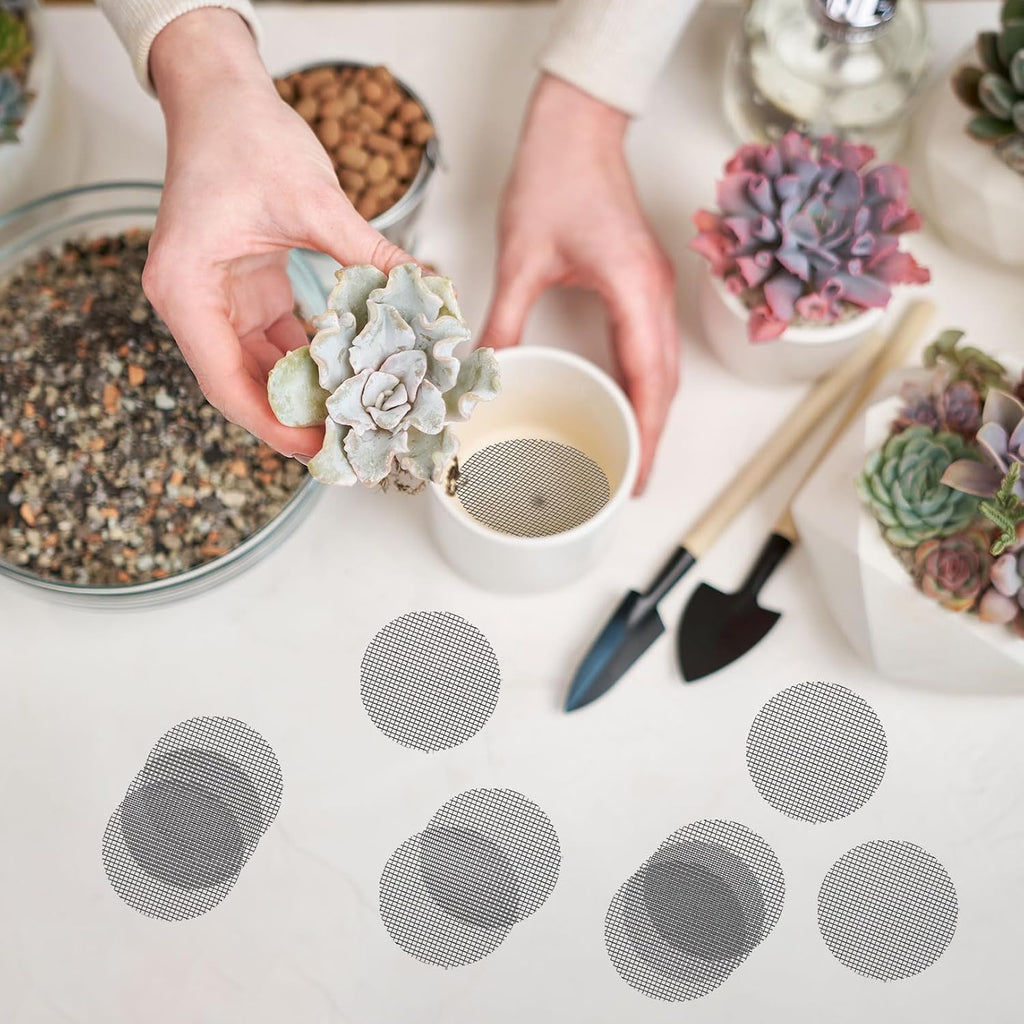 Bonsai mesh for plant pot drainage screen 2 inch, 100 pcs plastic round flower pot hole mesh screen cover pad, planter bottom drainage inserts grid mat for potted succulent - view 3