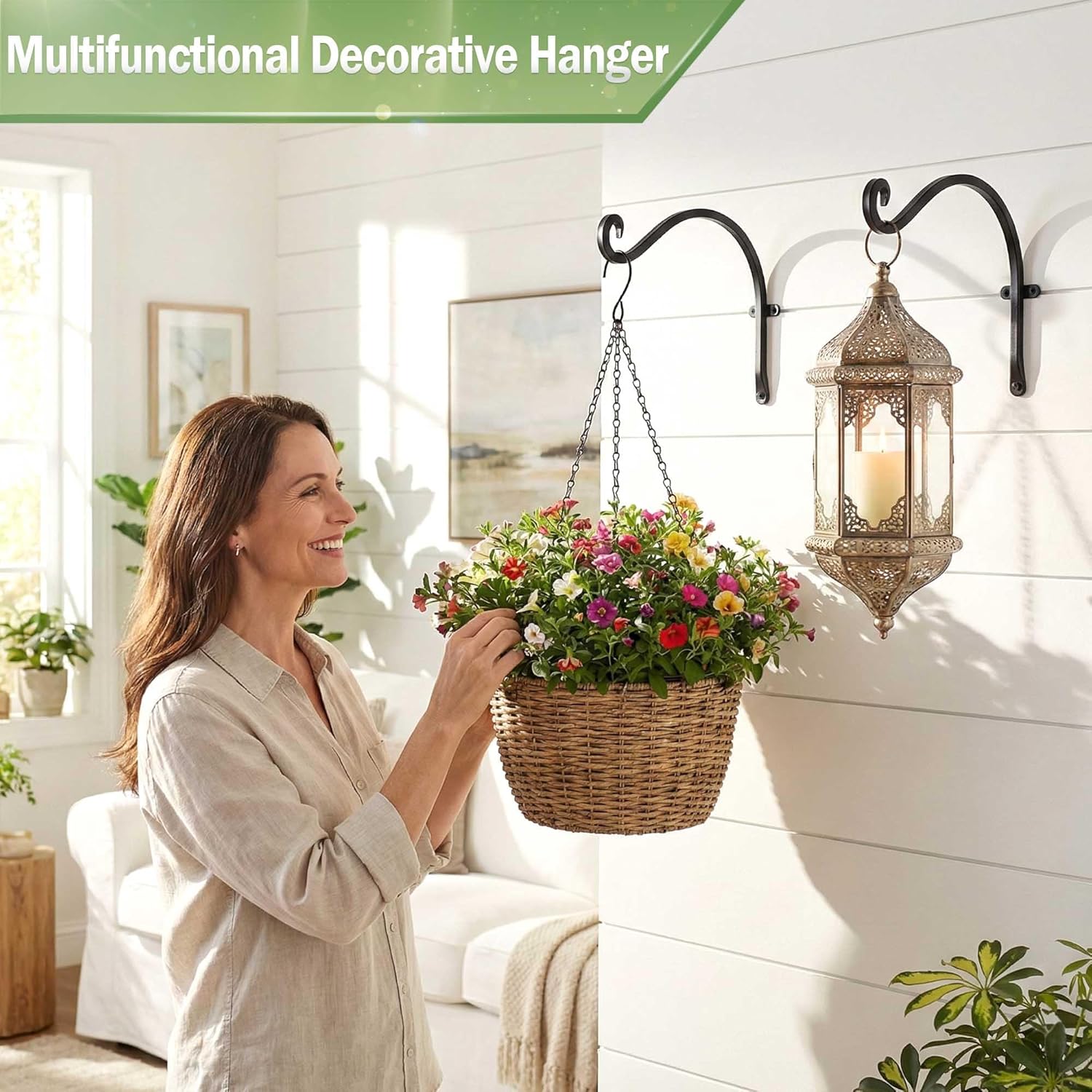 Heavy-Duty Plant Hanger Outdoor: 50 Lbs Wall Mount Bracket Hook | 12 Inch / 2 Pieces Hanging Metal Bracket for Wooden Fence, Rust Proof Solid Iron, Hardware for Brick Wall, Yard Decor - view 7