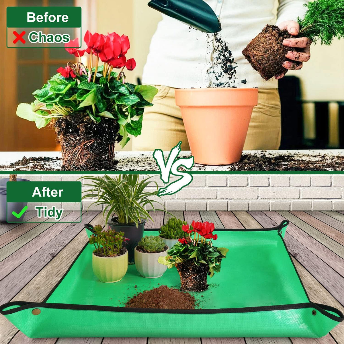 Repotting Mat for Indoor Plant Transplanting and Mess Control 27"x 27" Thickened Waterproof Potting Tray Foldable Succulent Potting Mat Portable Gardening Mat Garden Gifts for Women & Men - view 2