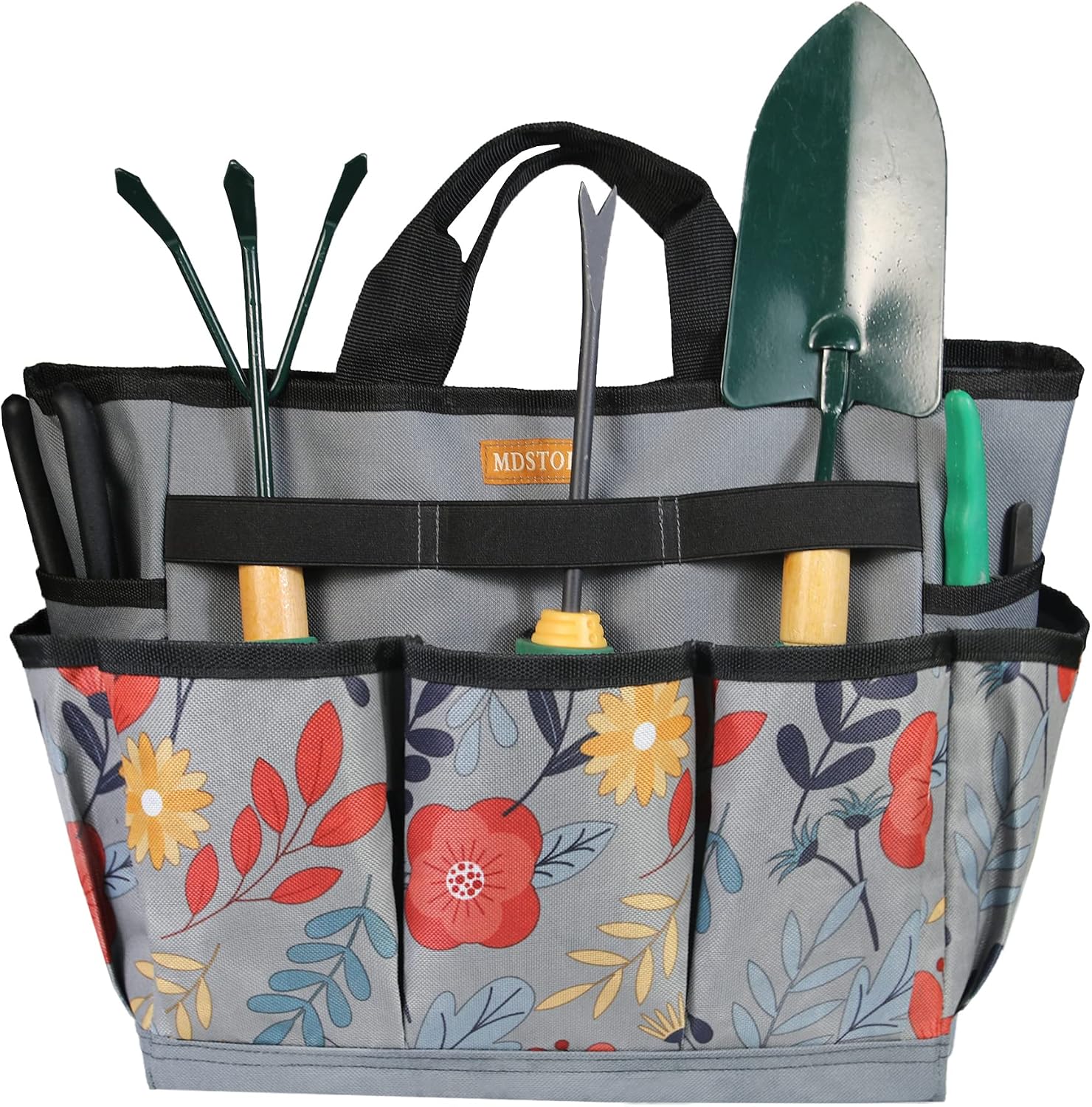 Garden Tool Bag, Garden Tool Kit Holder Home Organizer Storage Carrier, Oxford Garden Hand Tool Storage Tote Organizer with Handle and 8 Roomy Pockets, Floral Gardening Gift, Tools Not Included