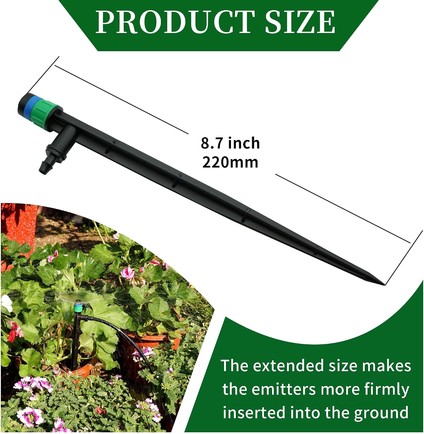 Drip irrigation drippers 360 degree micro sprinklers pressure compensating emitters with stake for 1/4 inch tubing watering system spike bubbler heads parts, 20-pack - view 2