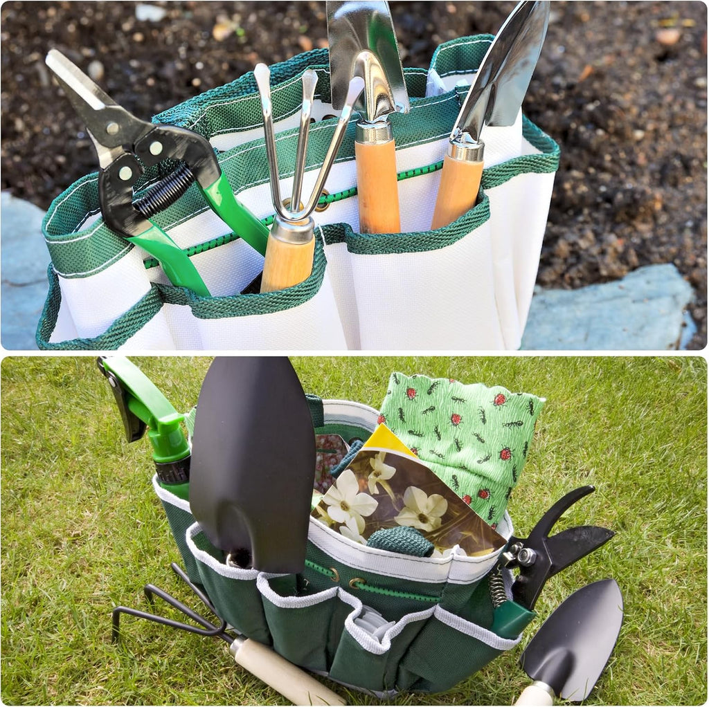 2pcs Garden Tool Bag 13.19"x3.94"x9.45" Large Oxford Tote Pink | Oxford Tote Bag, with Pockets, Gardening Plant Tool Organizer Storage Carrier, Store, for Outdoor Women Men - view 6