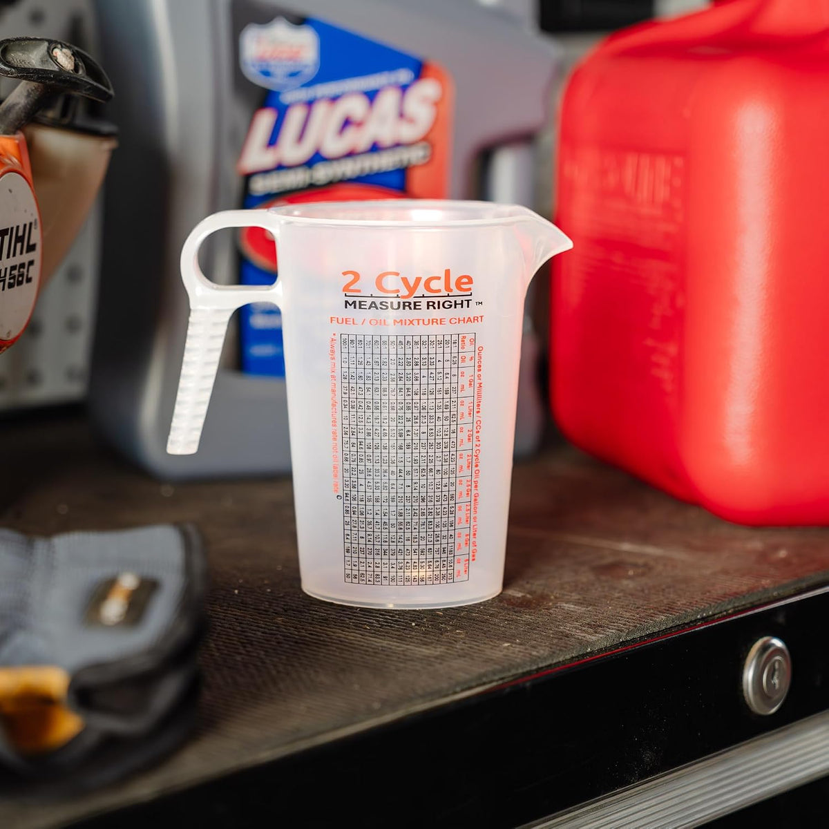 2 Stroke Oil Measuring Cup - 16 Oz Oil Gas Mixing Pitcher with 15-In-1 Ratio Conversion Chart for Outboard Motors, Chainsaws, Weed Eaters, Lawn Equipment, ATVs, Boats, Snowmobiles, Trimmers, Blowers - view 6