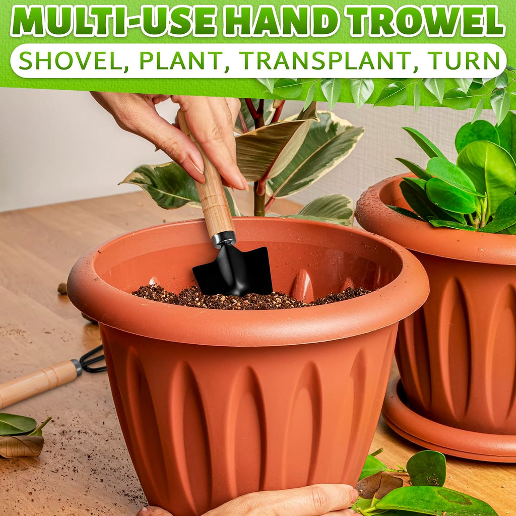 3 pcs mini garden tools, shovel, rake, wooden handles, steel heads | small gardening tools set, tiny trowel for transplanting, repotting and planting, for indoor plants, succulents and bonsai - view 7