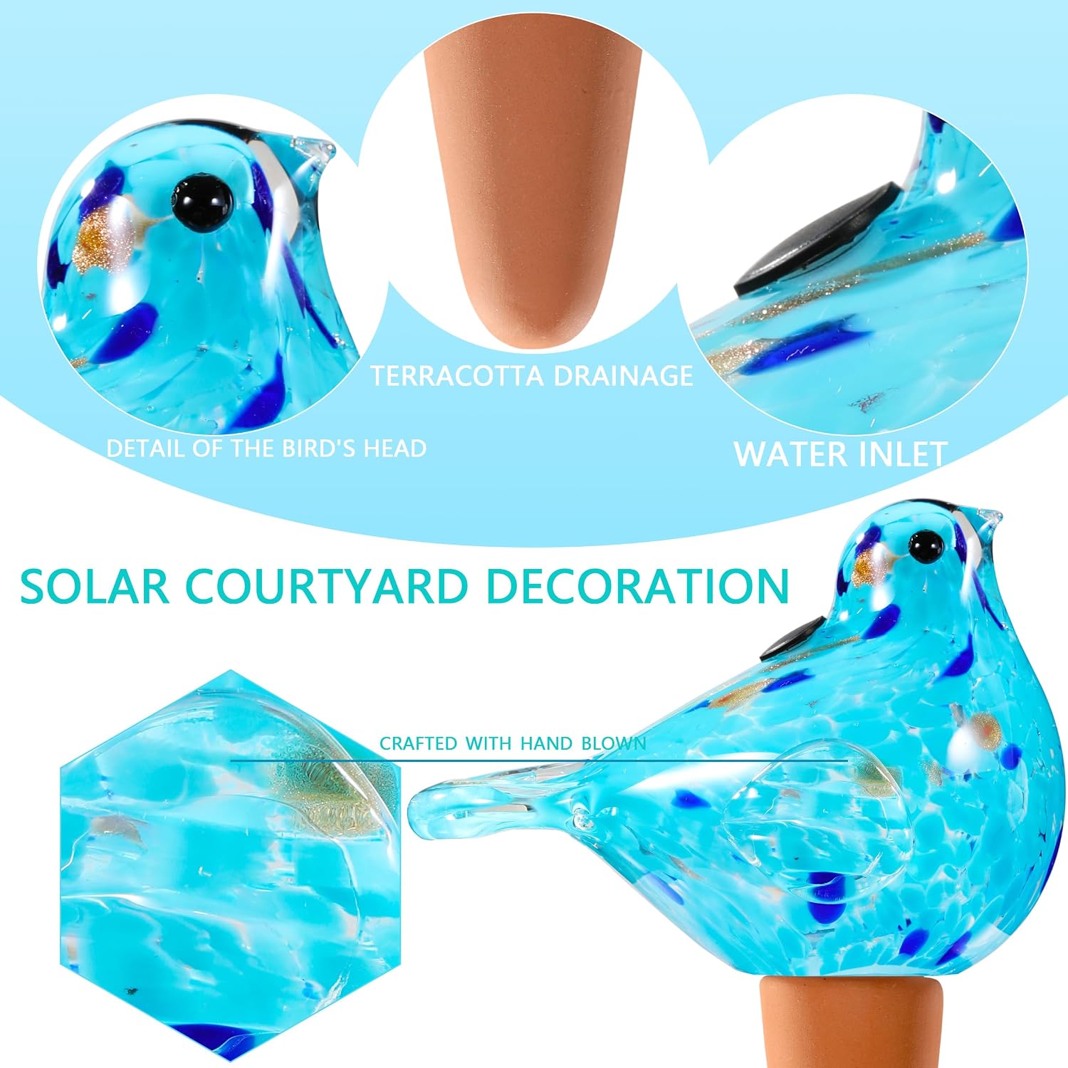 Glass bird shaped plant watering ball glass automatic watering ball flower pot insertion spike drip irrigation device watering ball irrigation system plant enthusiast gift (light blue) - view 8