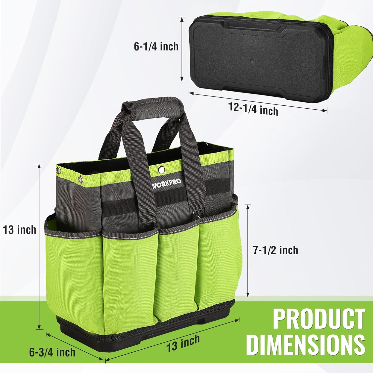 Garden Tool Bag with Waterproof Plastic Base, 8 Pockets | Heavy Duty, Gardening Bag, Oxford Garden Tote Caddy, Gardening Tool Kit Holder for Indoor and Outdoor, Tools NOT Included - view 2