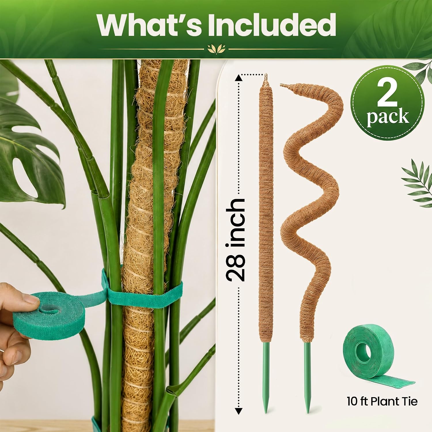 2 pack 28'' bendable moss pole plant support for climbing indoor plants - stakes for potted climbers - tall sticks indoor trellis for houseplants - accessories for moss pole - view 2