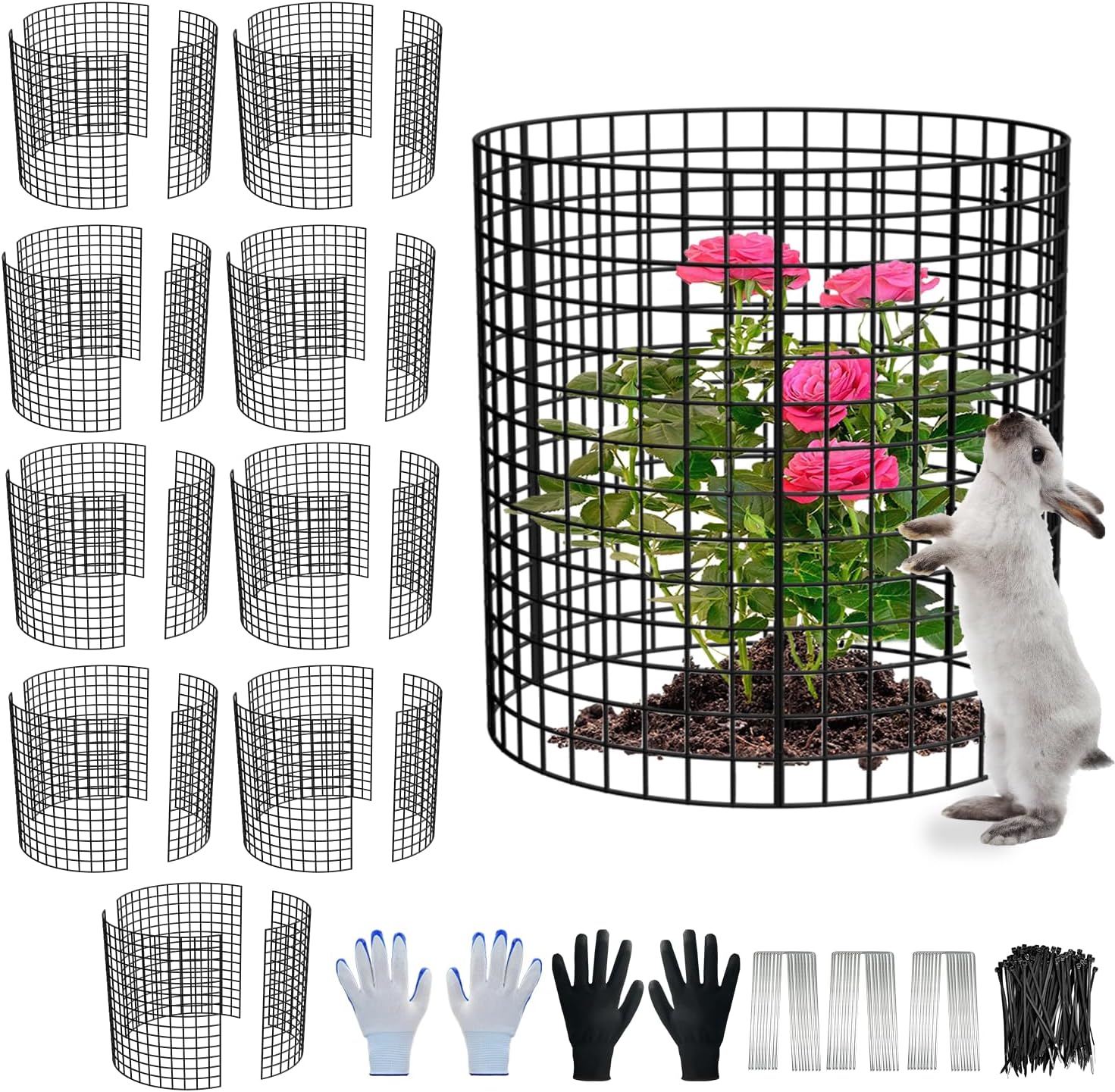 6 Pack Plant Protector from Animals, 13.5" Dia x 14" H Wire Plant Protectors, 18pcs Pre-Bent Metal Mesh to Keep Animals Out with Zip Ties & Stakes (6 Packs) - view 8