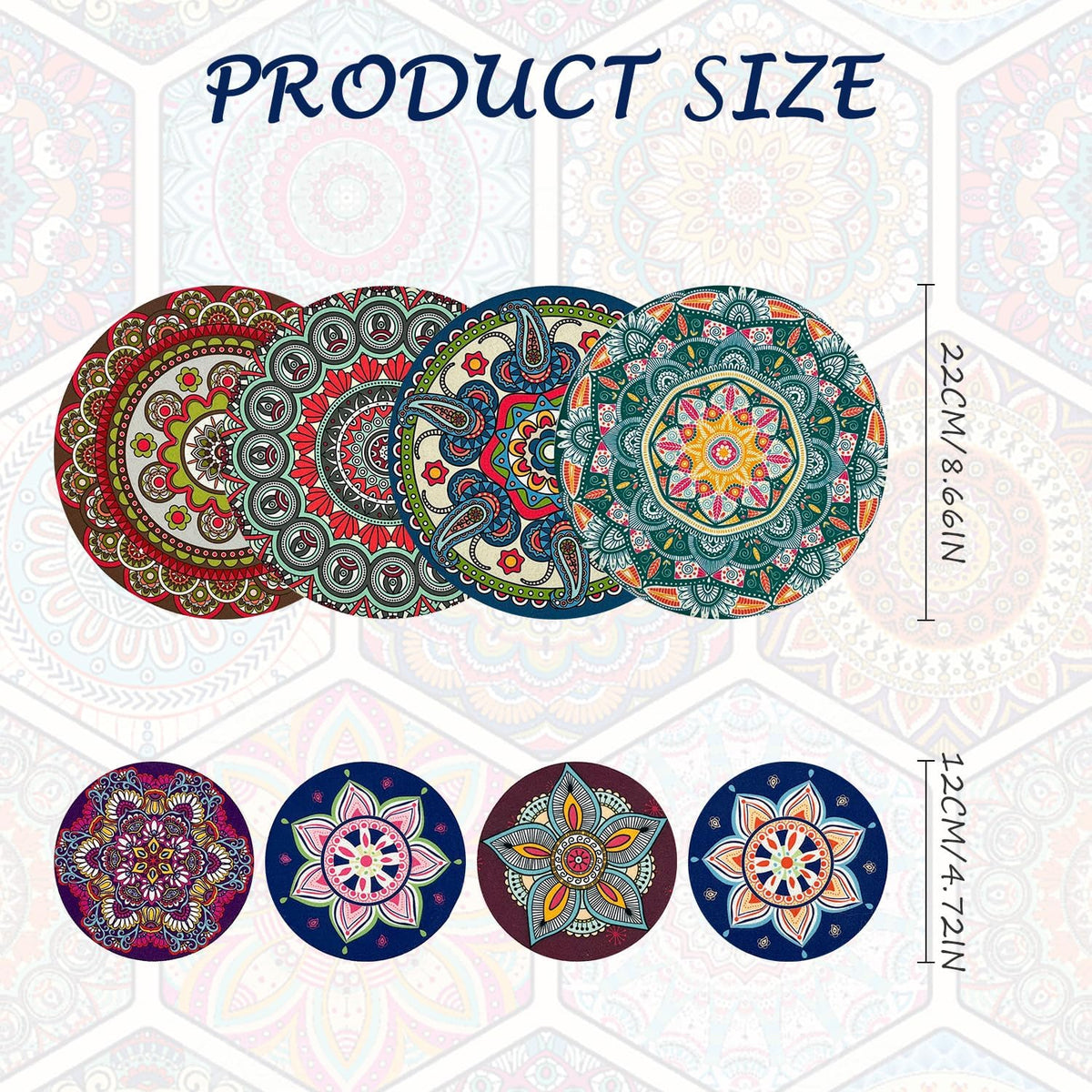 8 Pcs Mandala Plant Coasters 4.72" & 7.87" Rubber Absorbent Non Slip Pot Mats, Round Decorative Pads for Table Desk Floor, Flower Protector for Indoor Outdoor Patio Garden - view 2