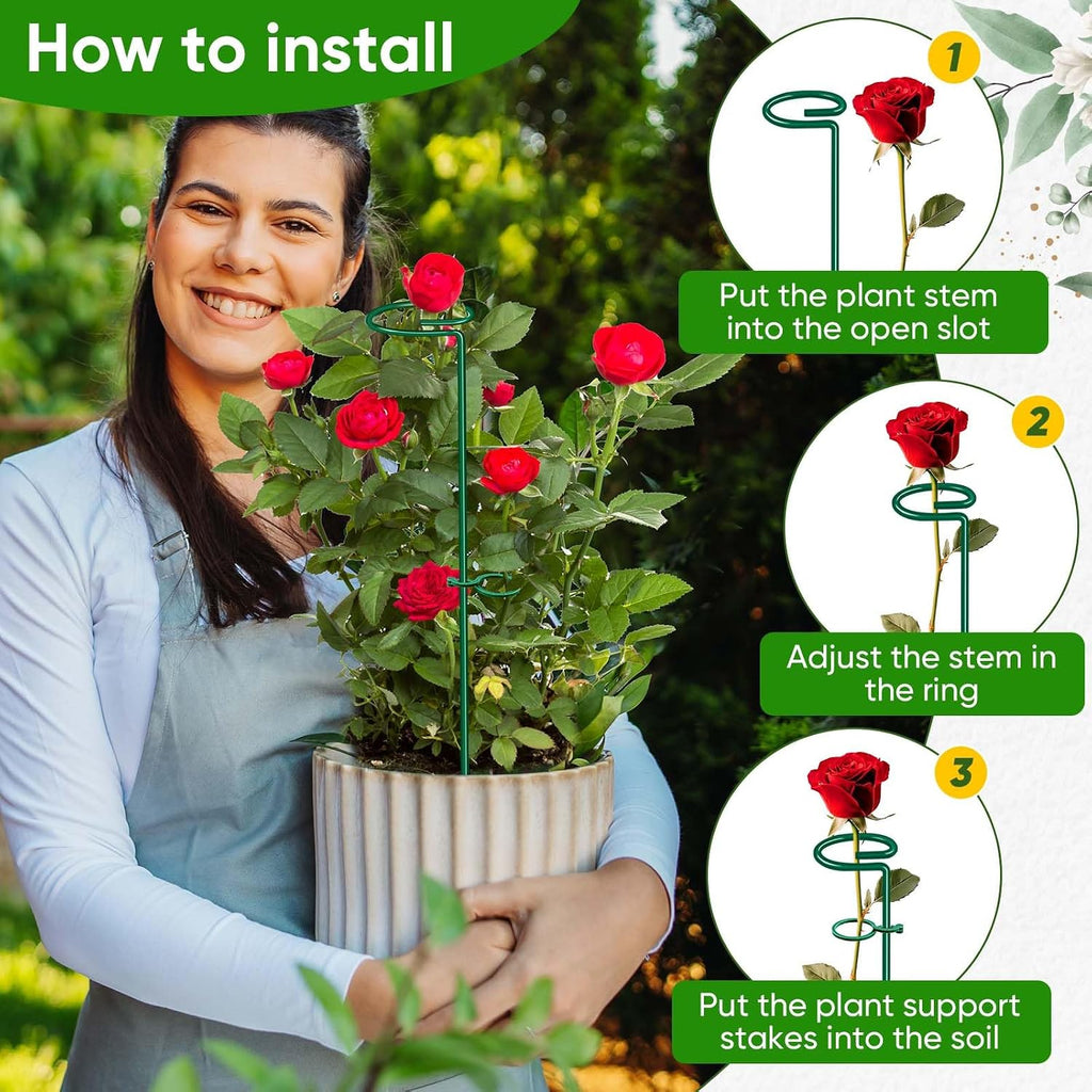 17 inch Plant Support Stakes, 4mm Thick Garden Single Stem Flower Support Stake Amaryllis Plant Cage Support Rings with 10 pcs Plant Clips for Tomato Orchid Lily Peony Rose Flower Stem-5 Pack - view 6