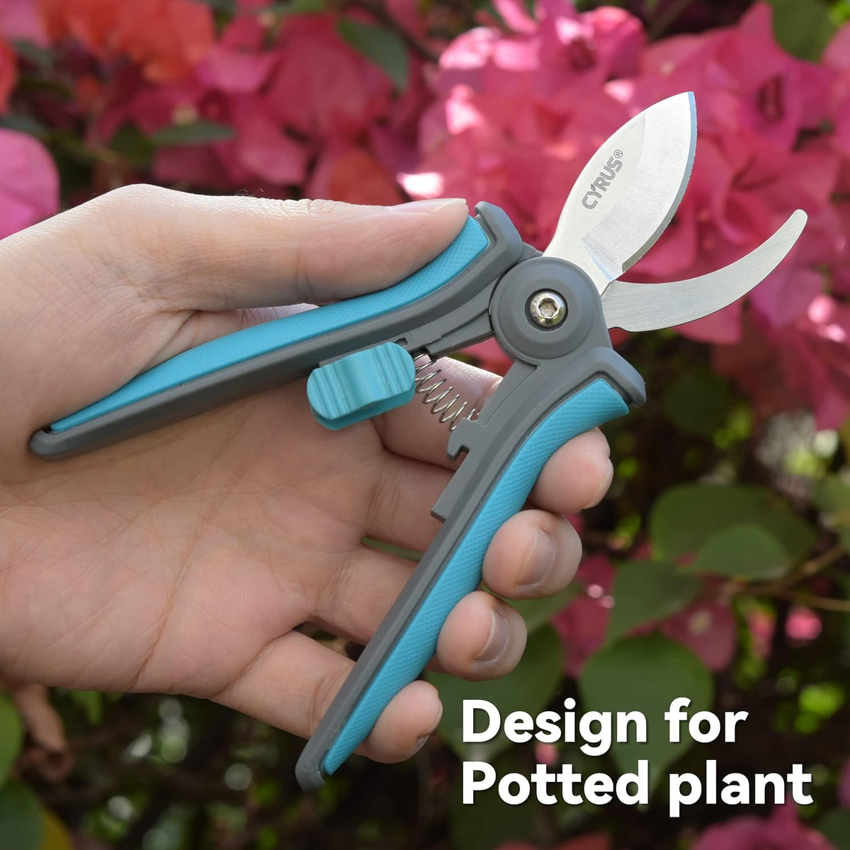 6 inch curved blade small pruning shears stainless steel hand pruner snips | smooth cutting blades, built-in spring rebound, anti-slip ergonomic grips, perfect for garden, flower and houseplant care - view 3