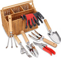 8 Piece Garden Tools Set with Basket, Gardening Gifts for Women Men | Heavy Duty Stainless Steel Pruning Shears, Trowels, Weeder, Rake, Garden Hand Tools And Gloves With Wood Handles