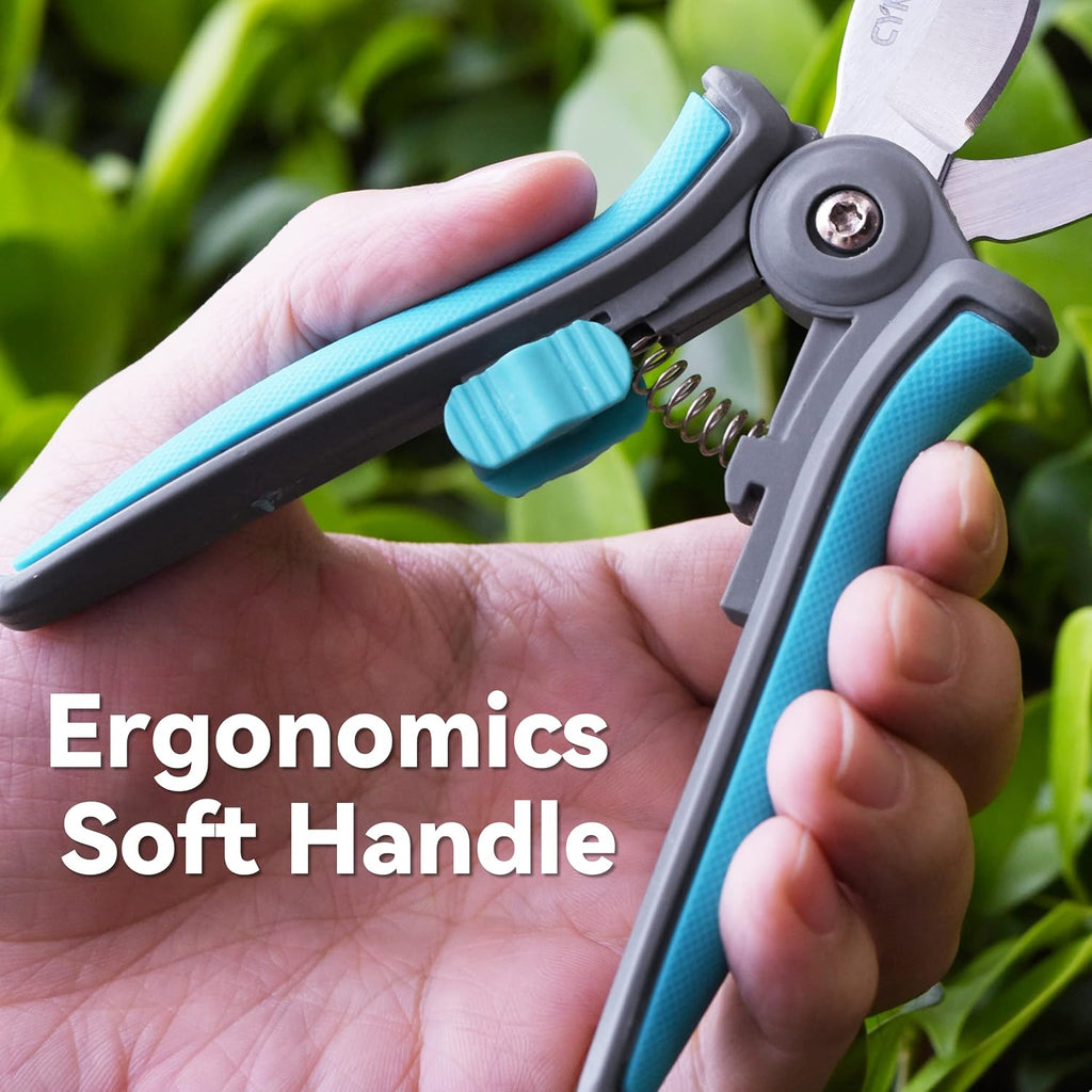 6 inch curved blade small pruning shears stainless steel hand pruner snips | smooth cutting blades, built-in spring rebound, anti-slip ergonomic grips, perfect for garden, flower and houseplant care - view 5