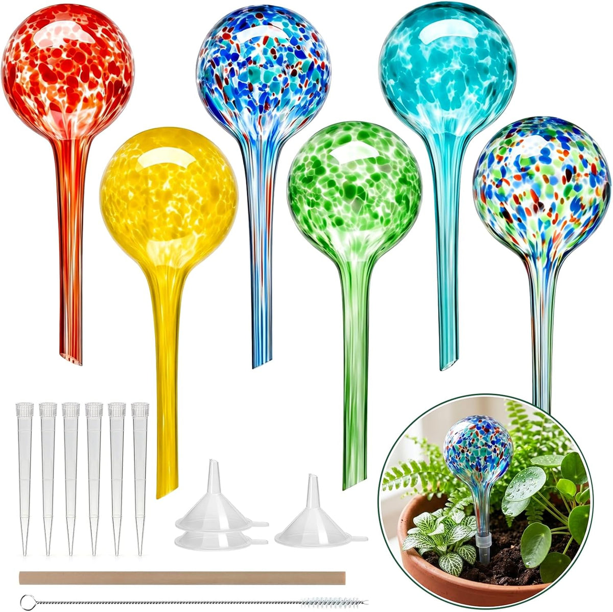 Self watering globes, 6 pack plant watering globes, plant water bulbs | glass automatic auto plant water bulbs for indoor & outdoor plants, multicolor medium, for daily use, vacation hydration devices
