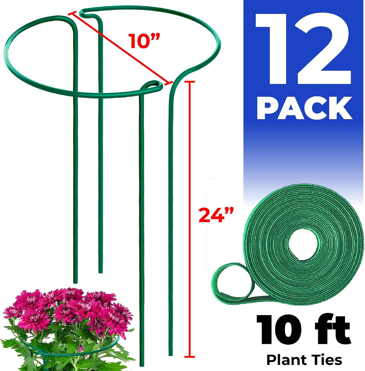 12 Pack Tall Snake Plant Support Stakes – 10" W x 24" H Half Round Peony Cages and Supports for Indoor and Outdoor Plants – Plant Cage Ring Support for Flower - Peony, Tomato, Hydrangea, Rose Bush - view 2