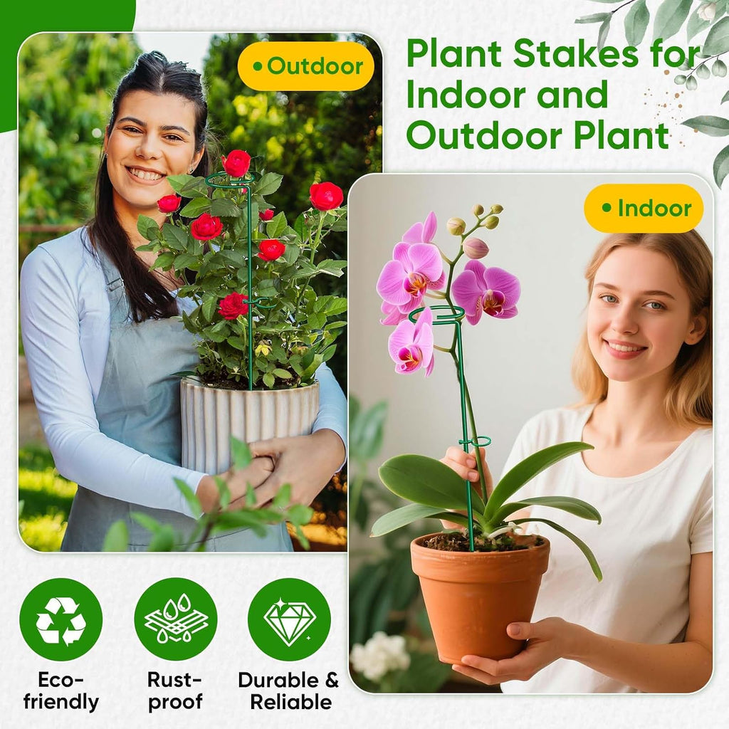 17 inch Plant Support Stakes, 4mm Thick Garden Single Stem Flower Support Stake Amaryllis Plant Cage Support Rings with 10 pcs Plant Clips for Tomato Orchid Lily Peony Rose Flower Stem-5 Pack - view 3