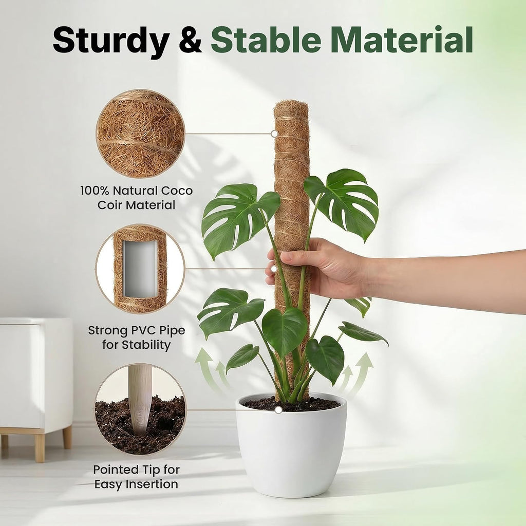 4 pack 16" moss pole plant support - stackable up to 48" - plant stakes for indoor climbing plants potted - tall coco coir pole sticks & accessories for climbing plants - view 4