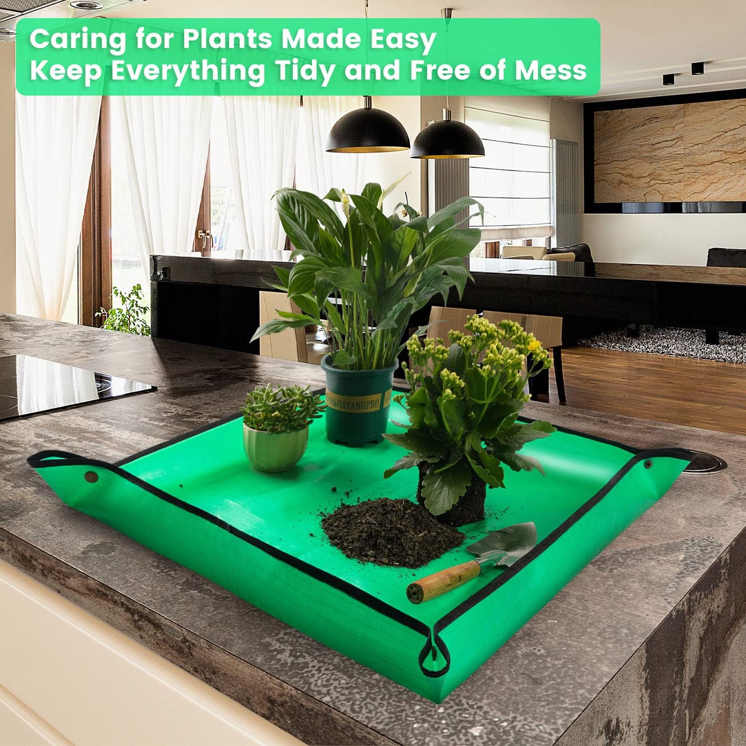 Repotting mat for indoor plant transplanting control mess, 26.8"x26.8" waterproof succulent potting mat square planting tray soil change mat gardening gifts for plant lovers - view 3