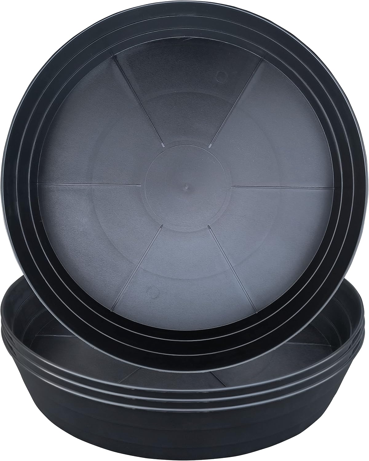Plant saucer 4 pack 10 inch heavy drainage tray for indoors no holes, 12 14 16 18 20 25 inch plastic plant saucers water catcher for pots base extra-deep plant trays for flower pot (10 inch, black)