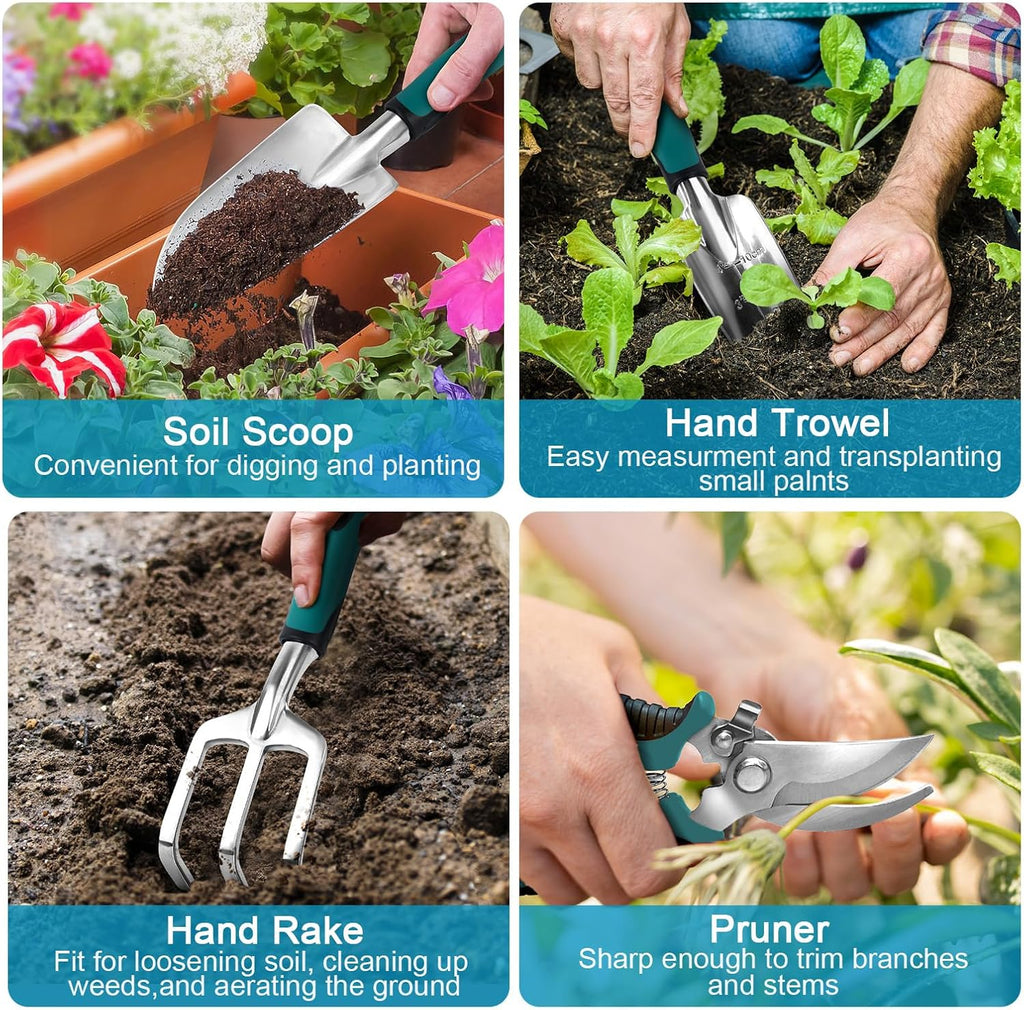 Garden tools sets, gardening tool set with 39.3 in repotting mat, 7 piece gardening kit with non slip ergonomic handle, heavy duty garden tool bag gardening supplies for women and men - view 5