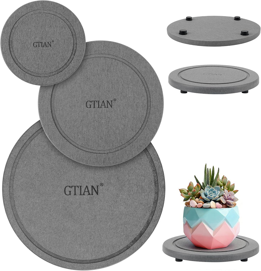 3-Pack Diatomaceous Earth Instant Drying Plant Saucers with Rubber Feet | 4/6/8 Inch, Indoor Pot Trays for Drip & Drainage, Decorative Plant Drainage Tray for Flower and Plant Pot