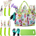 Garden Tool Set,Cute Gardening Gifts for Women,Birthday Gifts for Mom,Heavy Duty Tool Kit with Gloves,Garden Tote,Kneeling Pad,Hand Pruner,Trowel,Hand Rake,Weeder,Fork,Transplanter,Multicolor