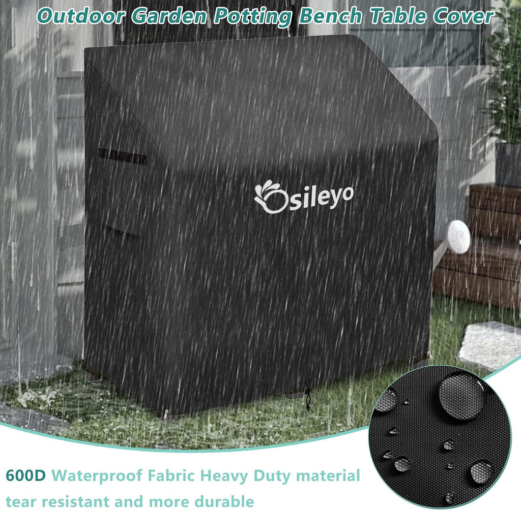Outdoor Garden Potting Bench Table Cover with Split Zipper,600D Tough Canvas Waterproof Anti-UV All Season Weather Complete Protection Cover.(47" x 20" x 47"),Black - view 4