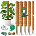 4 pack 16" moss pole plant support - stackable up to 48" - plant stakes for indoor climbing plants potted - tall coco coir pole sticks & accessories for climbing plants