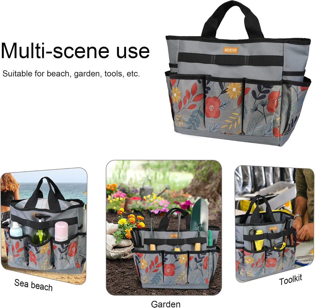 Garden Tool Bag, Garden Tool Kit Holder Home Organizer Storage Carrier, Oxford Garden Hand Tool Storage Tote Organizer with Handle and 8 Roomy Pockets, Floral Gardening Gift, Tools Not Included - view 6