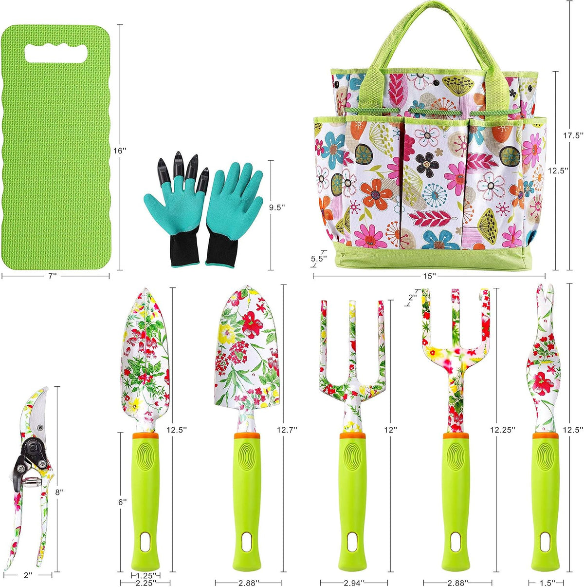 Garden Tool Set,Cute Gardening Gifts for Women,Birthday Gifts for Mom,Heavy Duty Tool Kit with Gloves,Garden Tote,Kneeling Pad,Hand Pruner,Trowel,Hand Rake,Weeder,Fork,Transplanter,Multicolor - view 4