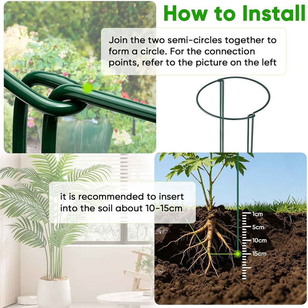 Peony Cages and Supports 24" H x 10" W, 8 Pack Tall Snake Plant Support Stake Half Round Metal Garden Stake for Indoor and Outdoor Plants, Flower Support Ring Border for Tomato,Hydrangea,Rose - view 3
