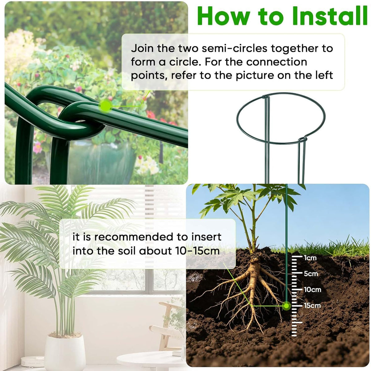Peony Cages and Supports 24" H x 10" W, 8 Pack Tall Snake Plant Support Stake Half Round Metal Garden Stake for Indoor and Outdoor Plants, Flower Support Ring Border for Tomato,Hydrangea,Rose - view 3