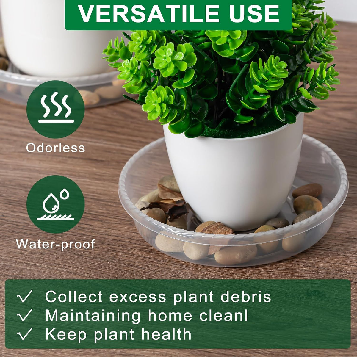 Plant saucer tray - 6 pack 10 inch plastic plant trays for pots with plant tray design - clear plant saucers for outdoors and indoors use - plant pot saucers for potted plants - plant drip trays - view 6