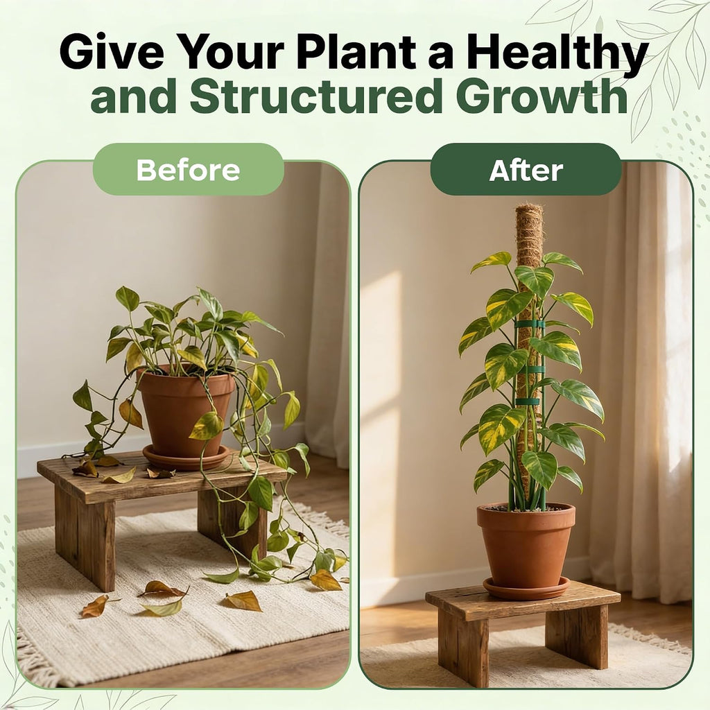 4 pack 16" moss pole plant support - stackable up to 48" - plant stakes for indoor climbing plants potted - tall coco coir pole sticks & accessories for climbing plants - view 6