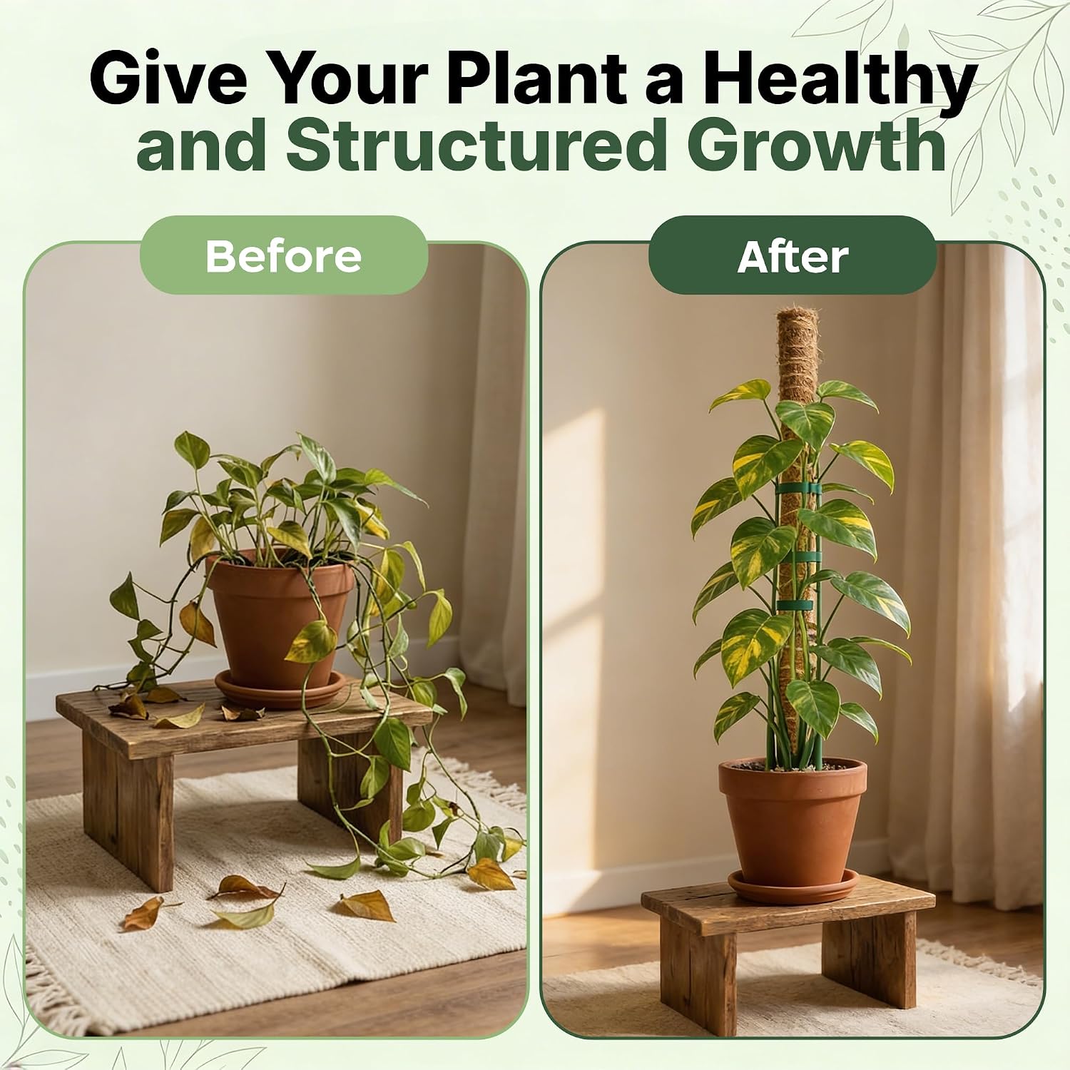 4 pack 16" moss pole plant support - stackable up to 48" - plant stakes for indoor climbing plants potted - tall coco coir pole sticks & accessories for climbing plants - view 6