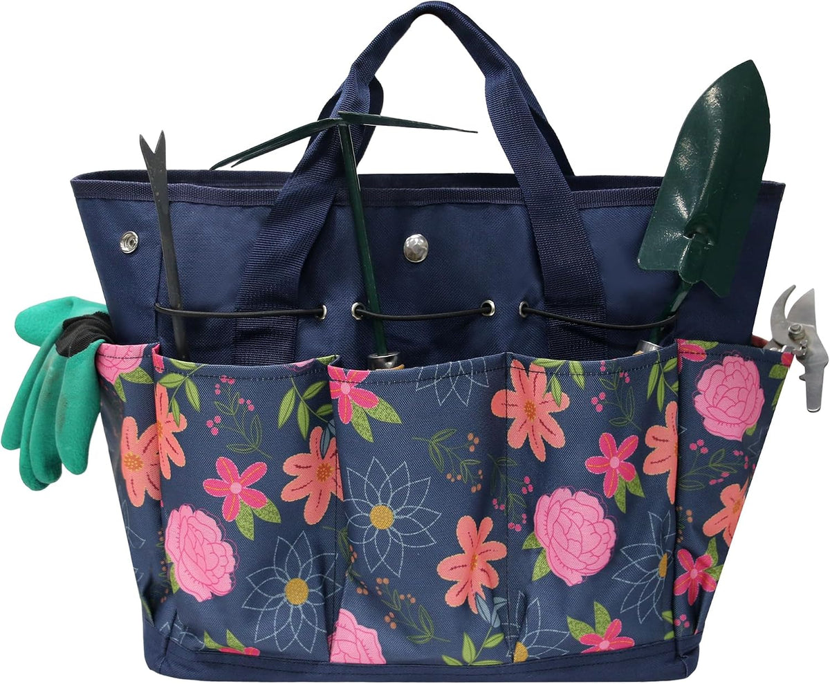 Waterproof Garden Tool Bag, 600D Oxford Portable Gardening Tote with Handle & Multi Pockets, Ideal Gifts for Parents Women (Green Flower, Tools Not Included) - view 7