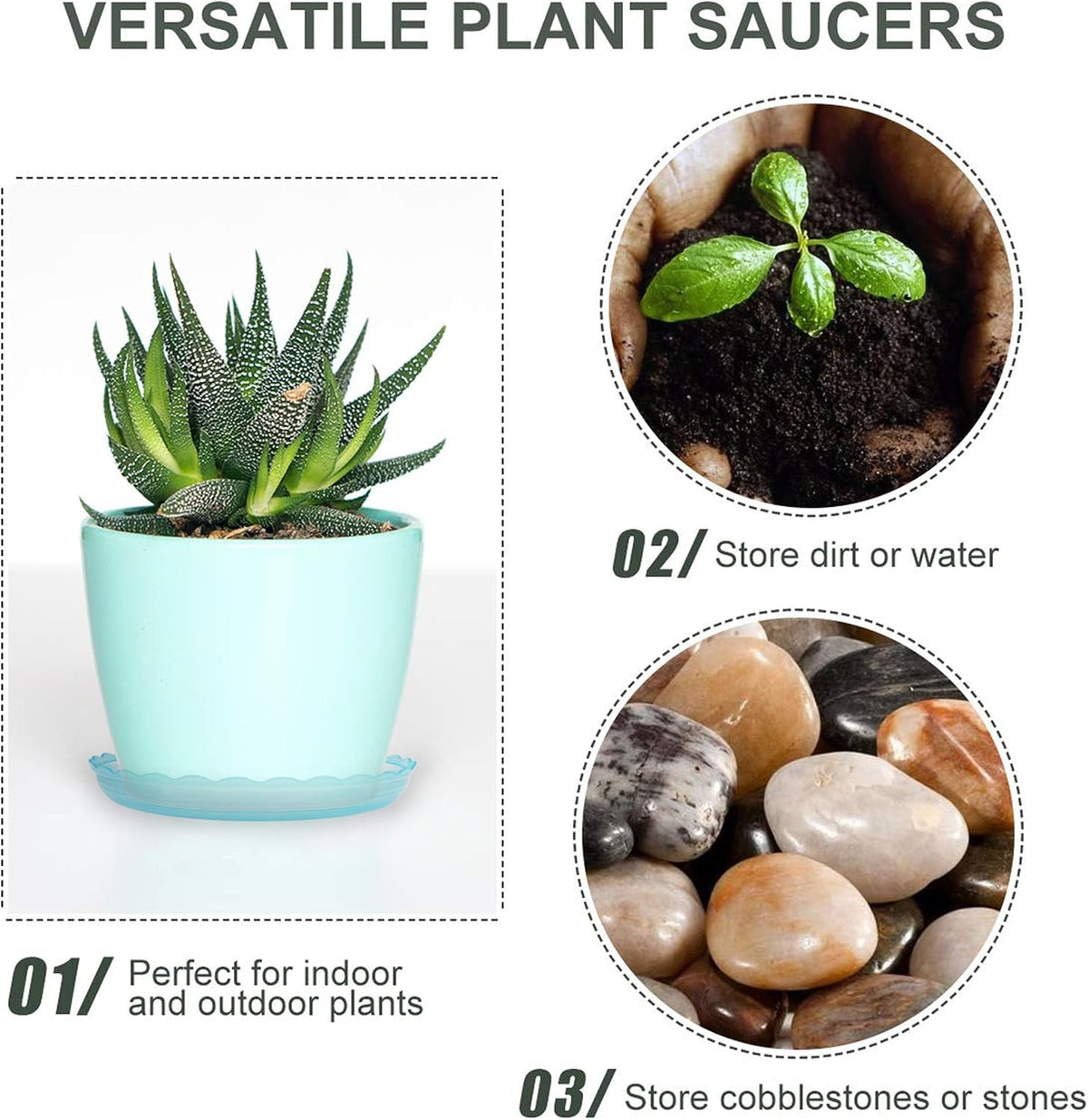 12pcs clear plant saucer, 6 8 10 inch durable plastic plant tray, round plant pot saucers, drip tray for indoor and outdoor garden, blue - view 5