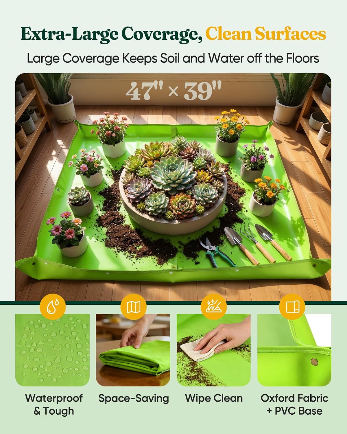7-Piece Garden Tool Set with Plant Repotting Mat | Stainless Steel Tools, Storage Bag, Indoor Transplanting & Bonsai, Gardening Gifts for Women - view 4