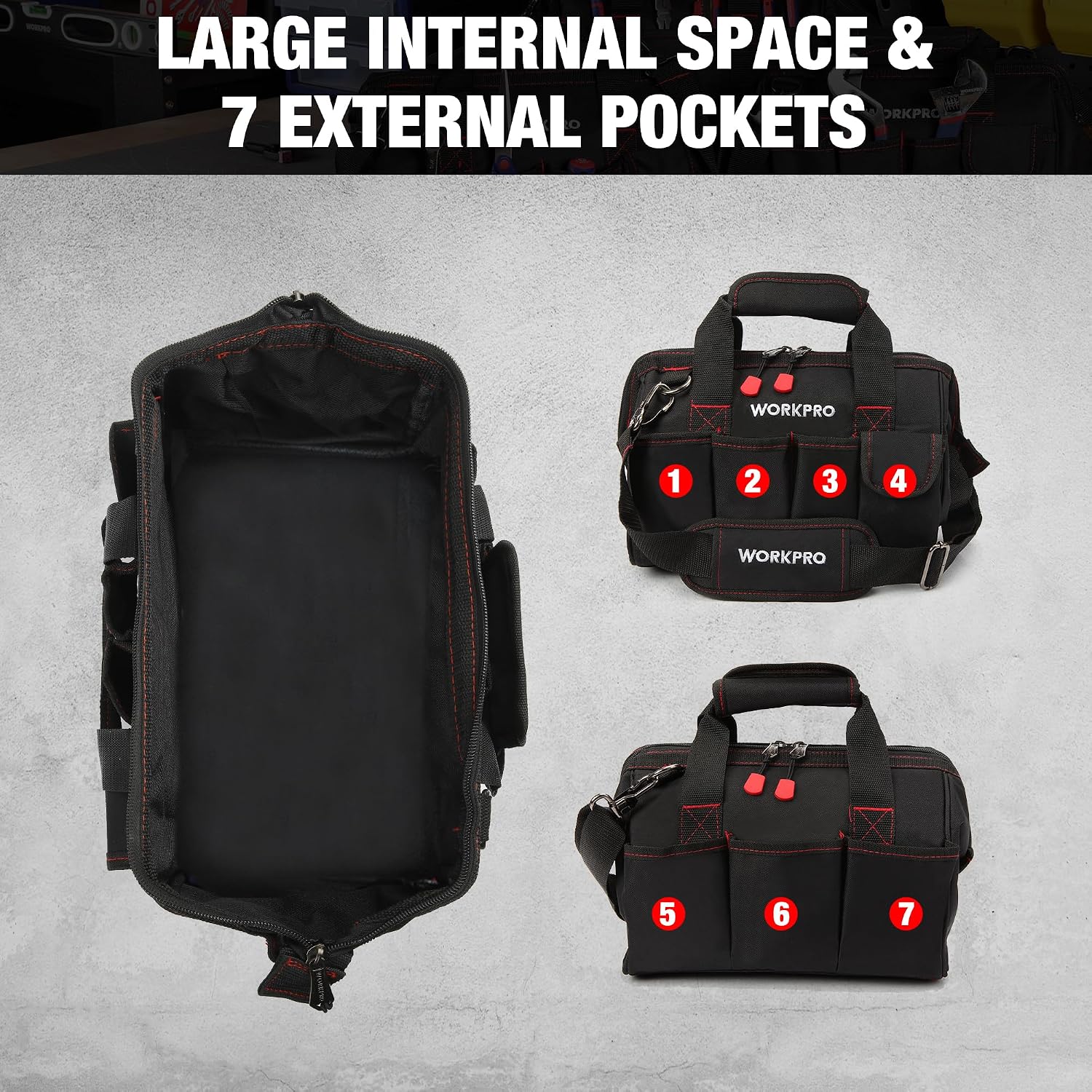 12-inch Close Top Wide Mouth Storage Tool Bag, W081020A - view 6