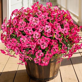 24 Bundles Artificial Fake Flowers Plants for Outdoor Decoration(Dark Pink)