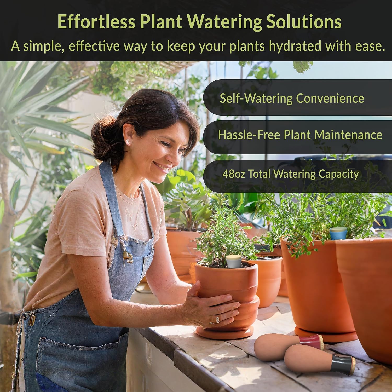 Ollas (set of 4) | 12oz terracotta plant watering globes - self watering planter insert - automatic plant watering devices | vacation watering pots for indoor & outdoor plants - view 5
