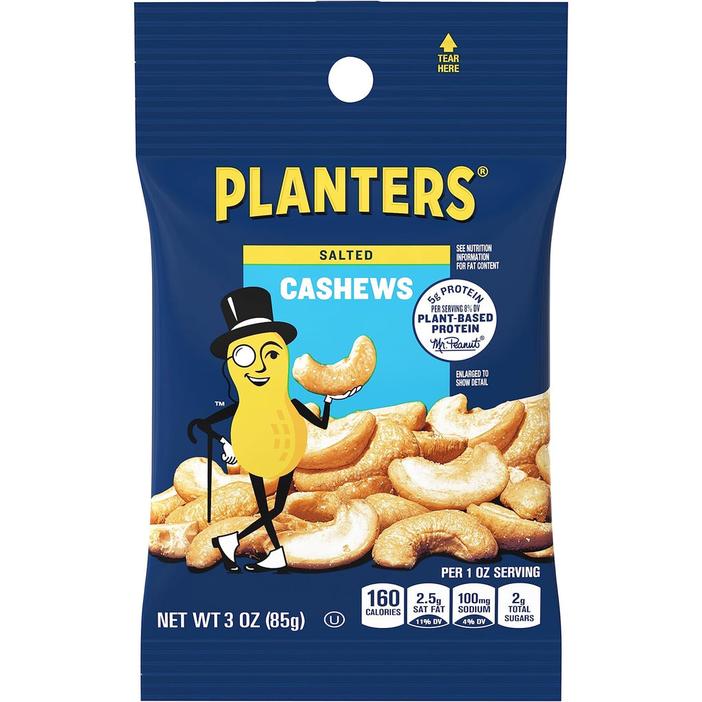 Salted Whole Cashews, Plant Based Protein, 3 Oz (12 Ct) | Roasted Cashews. Snacks for Adults, 12 Snack Packs. Plant Based Protein Snack. Pantry Staples