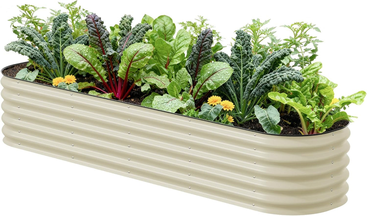 Vego garden Raised Garden Bed Kits, 17" Tall 9 in 1 8ft X 2ft Metal Raised Planter Bed for Vegetables Flowers Ground Planter Box-Pearl White