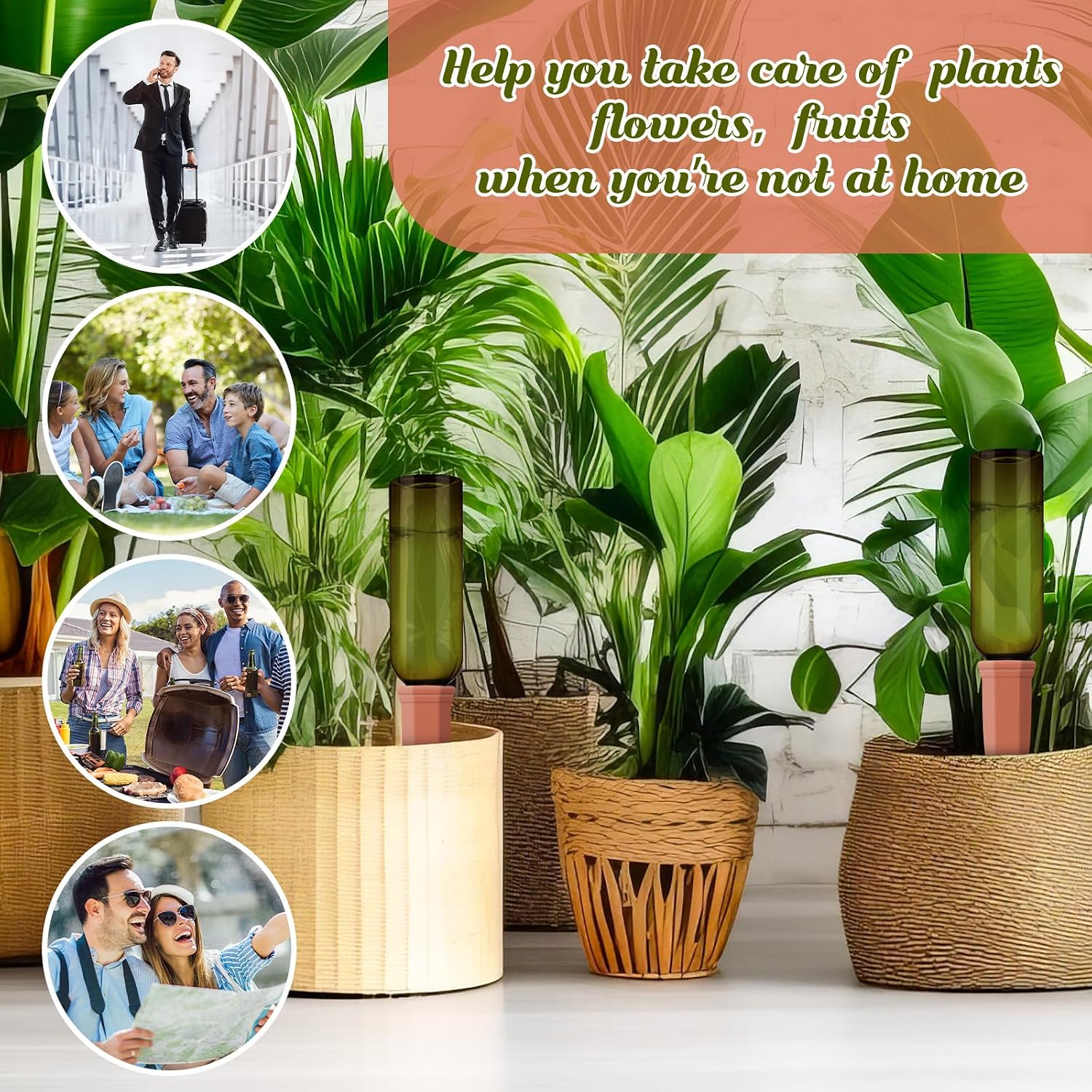 12 Pcs Watering Spikes for Indoor Plants Include Terracotta Self Watering Spikes Devices and 26 oz Plastic Bottles Slow Release Vacation Insert Automatic(Green) - view 5