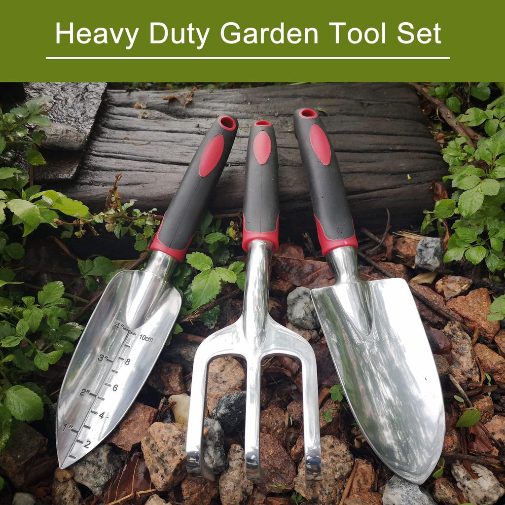 Garden Tool Set, 3 Piece Heavy Duty Garden Trowels Cast-Aluminum Garden Hand Shovels with Non-Slip Rubber Grip, Idea for Transplanting, Weeding, Digging and Planting - view 2
