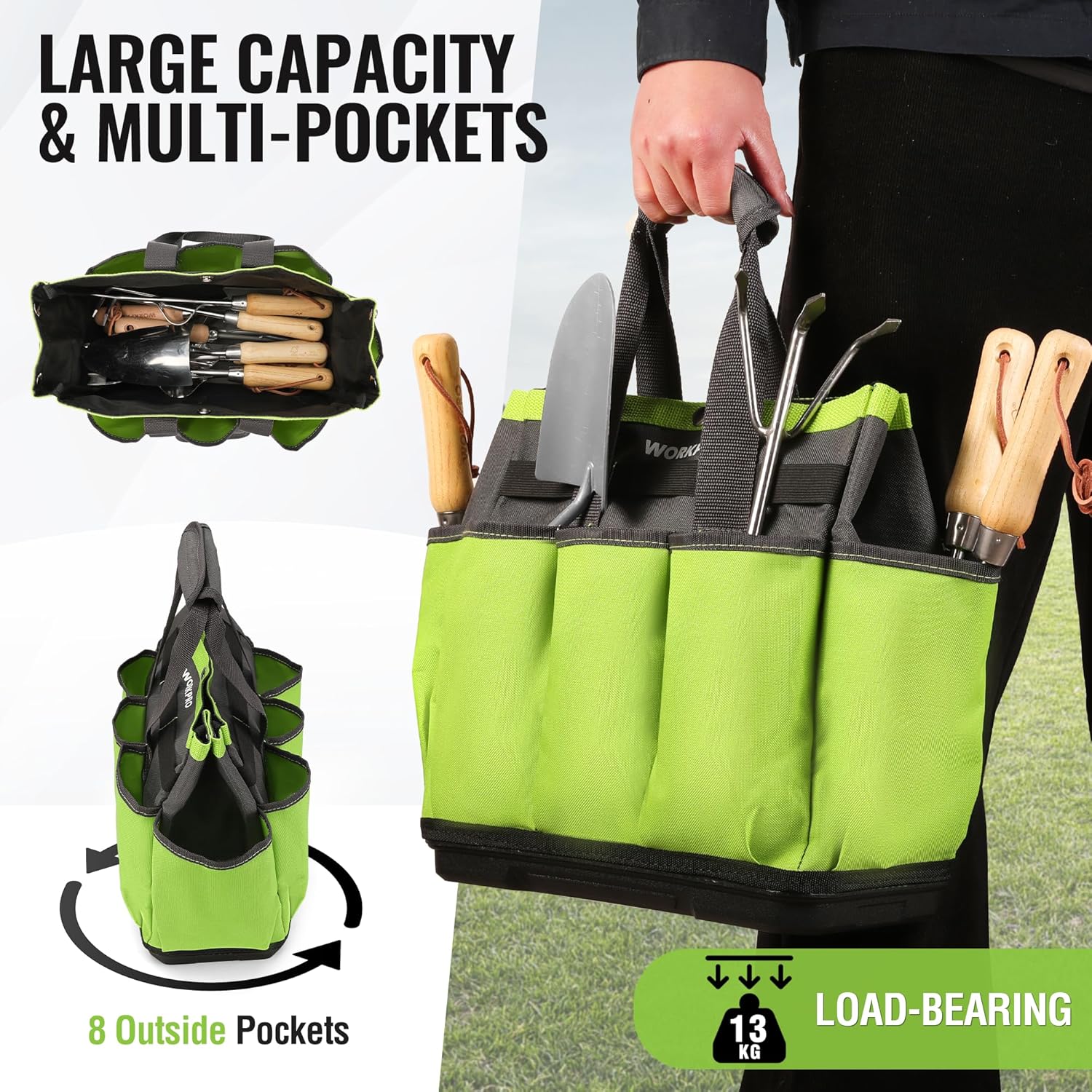 Garden Tool Bag with Waterproof Plastic Base, 8 Pockets | Heavy Duty, Gardening Bag, Oxford Garden Tote Caddy, Gardening Tool Kit Holder for Indoor and Outdoor, Tools NOT Included - view 5