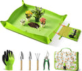 7-Piece Garden Tool Set with Plant Repotting Mat | Stainless Steel Tools, Storage Bag, Indoor Transplanting & Bonsai, Gardening Gifts for Women