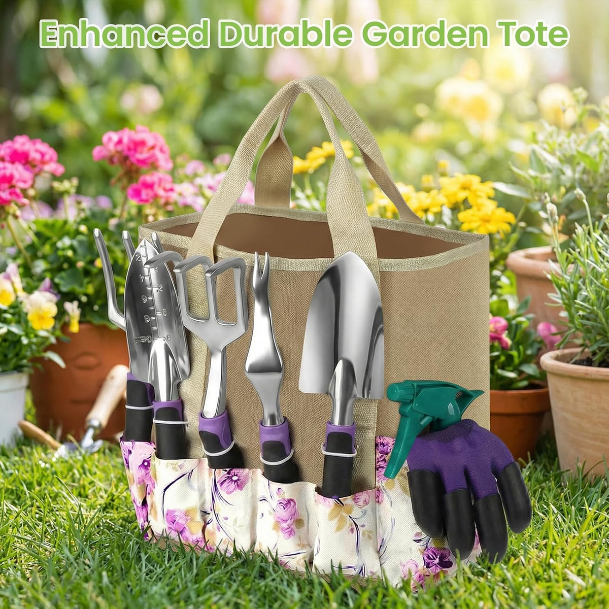 Garden tools set, 30 piece stainless steel gardening kit with vintage floral tote bag, non-slip ergonomic rubber handle, ideal gift for women & beginners, for succulent, home garden - view 4