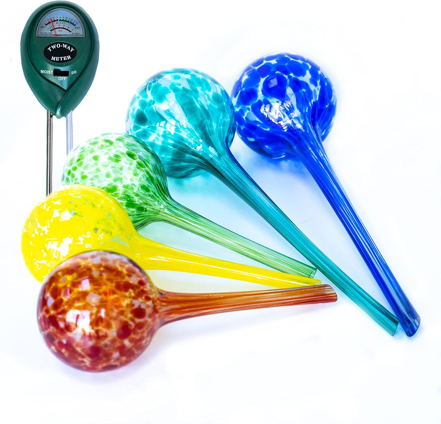 2 large 3 small glass plant watering globes - plant watering devices - plant watering bulbs - self watering spikes - self watering planter insert - free moisture meter